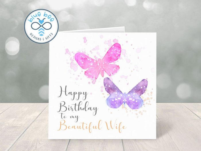 Happy Birthday Card to my Beautiful WIFE | Watercolour BUTTERFLY design
